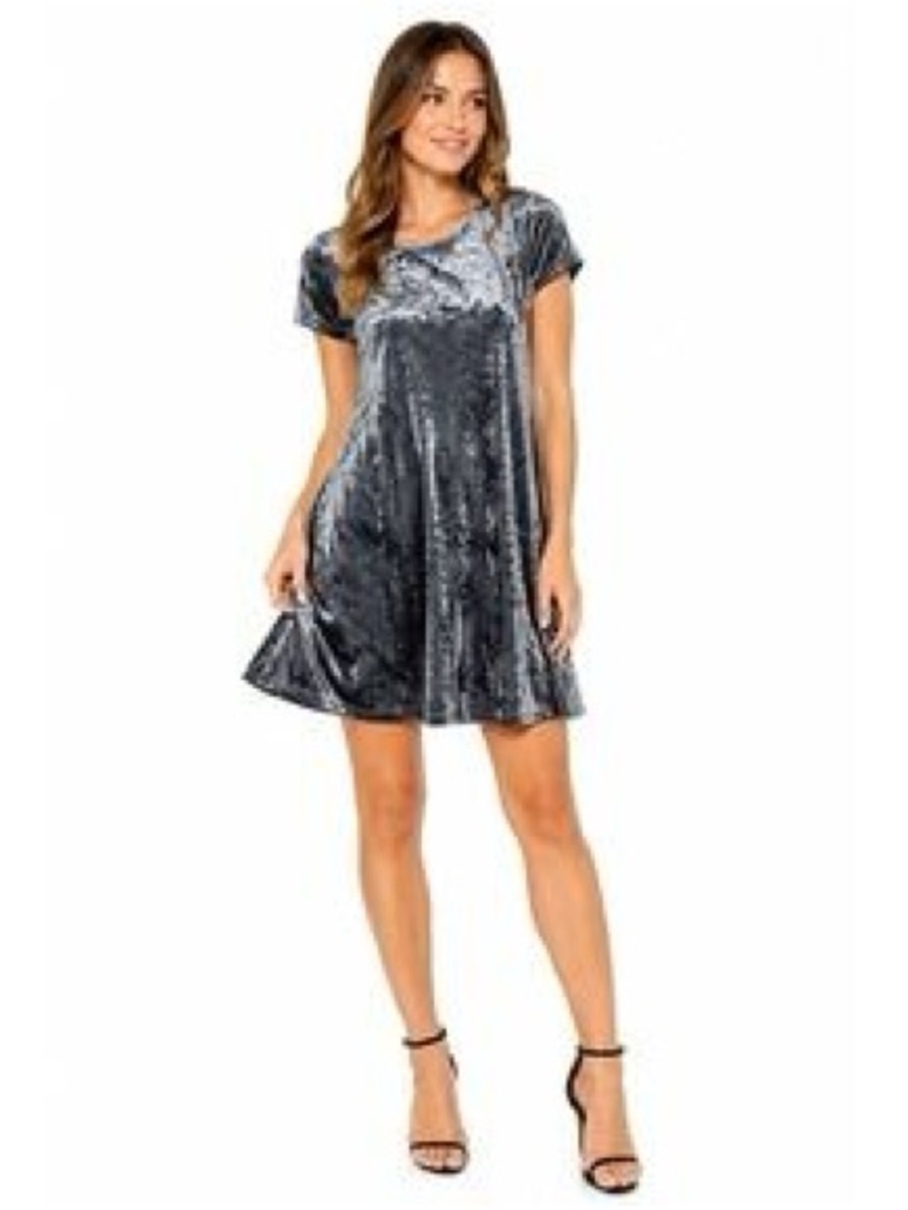 Z Supply Crushed Velvet Short-Sleeve Swing Dress - Charcoal